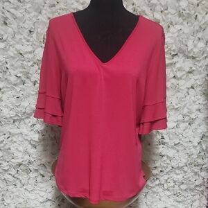 New York & Company Pink Ruffled Bell Sleeve Blouse